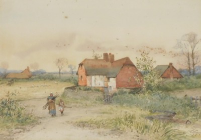 ? Henderson (British late 19th/early 20thC). Pair of farmyard scenes with figures, watercolours, signed indistinctly, 24cm x 34.5cm. - 2