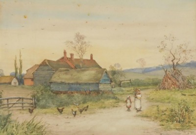 ? Henderson (British late 19th/early 20thC). Pair of farmyard scenes with figures, watercolours, signed indistinctly, 24cm x 34.5cm. - 4