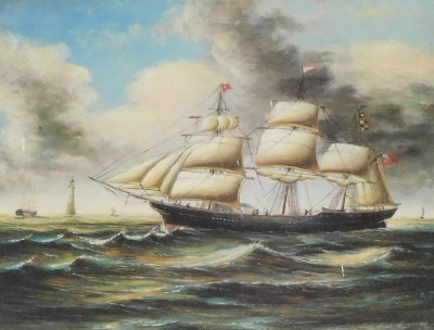 TS Robins (late 20thC). A clipper ship in choppy seas, oil on board, signed, 18.5cm x 24cm.