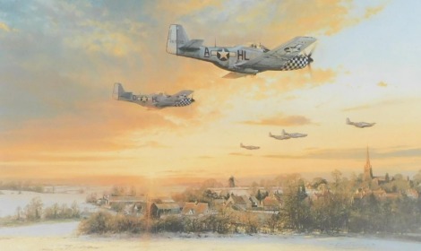 After Robert Taylor (British b.1946). Return to Duxford-Winter of '44, limited edition print, signed by the artist and members of the 78th Fighter Group, 47cm x 71cm.