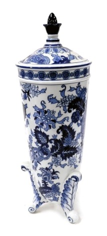 A Spode pottery Statements vase and cover, decorated in the Worcester Wheel pattern, of tapering form, raised on three scroll feet, printed marks, 56cm high.