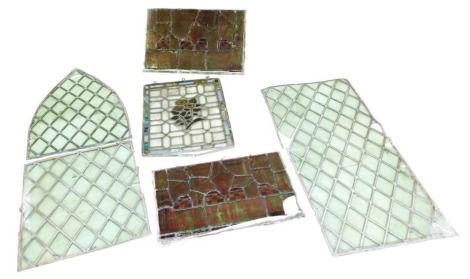 Victorian and later stained glass panels, variously decorated, and further glass panels. (6)