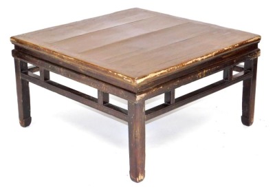 A Chinese hardwood occasional table, with a galleried sides, raised on square legs, 50cm high, 93cm wide.