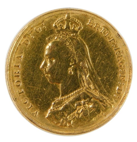 A Queen Victoria full gold sovereign, dated 1887, 8g.