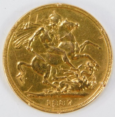 A Queen Victoria full gold sovereign, dated 1887, 8g. - 2