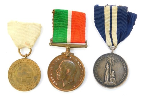 A 1914-18 Mercantile Marine War medal, named to John Dempster, with ribbon, together with an 1897 Army Temperance Medal for India, with ribbon and a 1914-18 British Red Cross Society War medal, with ribbon, (3).