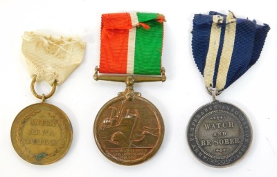 A 1914-18 Mercantile Marine War medal, named to John Dempster, with ribbon, together with an 1897 Army Temperance Medal for India, with ribbon and a 1914-18 British Red Cross Society War medal, with ribbon, (3). - 2