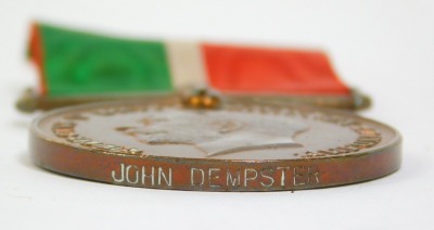 A 1914-18 Mercantile Marine War medal, named to John Dempster, with ribbon, together with an 1897 Army Temperance Medal for India, with ribbon and a 1914-18 British Red Cross Society War medal, with ribbon, (3). - 3