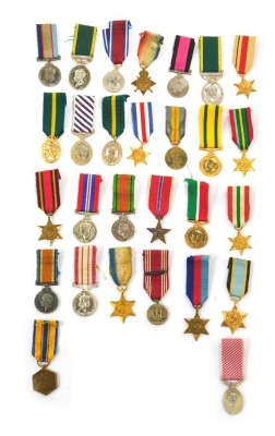 A group of miniature medals, to include Atlantic Star, Burma Star, Air Force medal, Distinguished Flying medal, Natal Rebellion medal, Mercantile Marine War medal, etc.