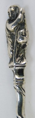 A Queen Victoria silver apostle caddy spoon, the apostle finial above a twisted stem, cast figure of a lady, with plain bowl, London 1878, 0.61oz. - 2