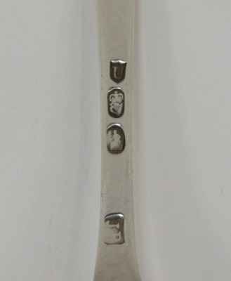 A George III silver serving spoon, initialled BD to handle, Dublin 1816, 2.04oz. - 2