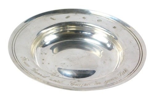 A silver pin dish, inscribed From David and Louise on Your 50th, Birmingham 2000, 1.40oz.