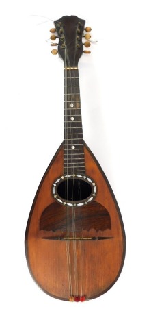 A 20thC Domenico Zanoni mandolin, with mother of pearl and rosewood inlay, 62cm long.