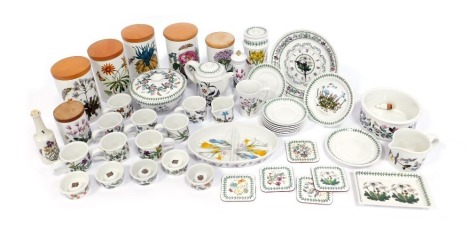 A group of Portmeirion Botanic Garden wares, to include wall clock, tureen and cover, coffee cups and saucers, jug, various jars with treen lids, pepper grinder, etc. (a quantity)