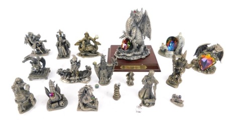 A group of Tudor Mint Myths & Magic pewter figures, to include The Crystal Dragon, The Magic Crystal, The Crystal Shield, etc. (1 tray)