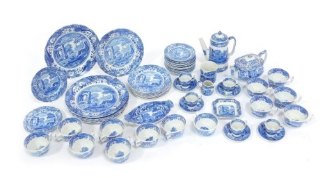 A group of Spode Italian pattern tea coffee and dinner wares, to include a coffee pot, tea pot, coffee cups and saucers, tea cups and saucers, side plates, dinner plates, etc. (1 tray plus)