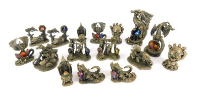 A group of Tudor Mint Myths & Magic pewter figures, to include Go Faster Dad, Dragons at Play, The Snoozing Wizard, etc. (1 tray)