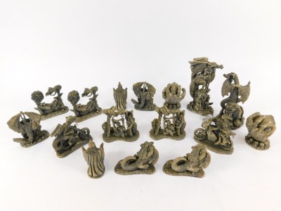 A group of Tudor Mint Myths & Magic pewter figures, to include Go Faster Dad, Dragons at Play, The Snoozing Wizard, etc. (1 tray) - 2