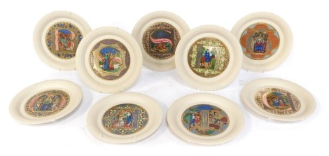 A set of nine Hornsea Pottery Christmas plates, various dates from 1980s, each plate decorated with a letter forming the word Christmas, with Biblical scenes, 23cm diameter. (9)