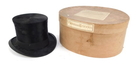 An RH Ramsden moleskin top hat, internal circumference 52cm, in box.