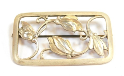 A Georg Jensen rectangular brooch, formed as tulips, stamped to reverse and numbered 295, 5.5cm x 3cm, 16.5g all in.