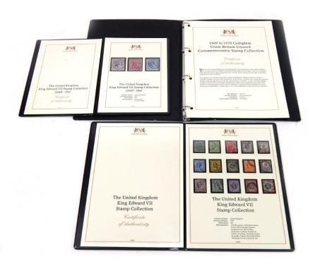 A group of Harrington and Byrne stamp sets, comprising two King Edward VII stamp collections, and a 1969-1970 Great Britain unused commemorative stamp collection, in three folders.