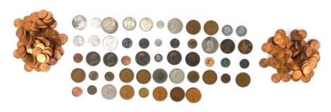 Decimal and pre decimal coinage, comprising George III half crowns, shillings, florins, farthings, pennies, half pennies, etc. (1 box)