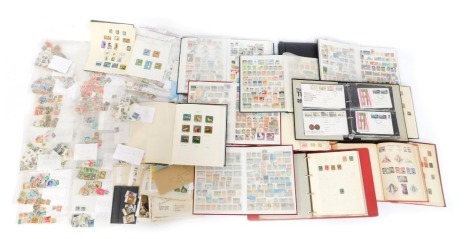 Various World stamp albums, to include Canada, Angola, Gambia, empty albums, loose stamps for Denmark, Finland, France, Guernsey, etc. (2 boxes)