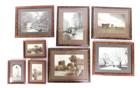 A group of black & white photographs, depicting horse and plough, woodland scenes, snowy street scenes, etc. (a quantity)