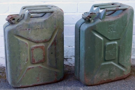 Two green painted Jerry cans.