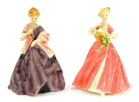 Two Royal Worcester porcelain figures, modelled as First Dance, 3629 (AF), and Summer Day, 3547.