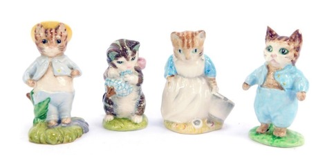 Four Beatrix Potter pottery figures, comprising Beswick Tim Kitten, Miss Moppet and Tom in Kitchen, and a Royal Albert figure Ribby and The Patty Pan.