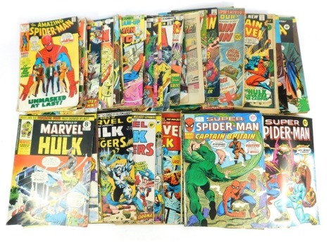 A group of Marvel comics, to include Superheroes, Ghost Rider, Where Monsters Dwell, Hulk, Dracula, Lives, Spider Man and Captain Britain, etc.