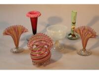 A pair of early Victorian flared spill vases with petalated rims and bases