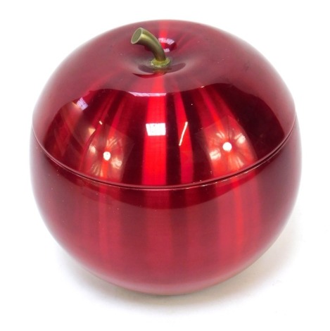 A Novo Industries Anodised red metal ice bucket, formed as an apple, impressed Novo Industries, Sydney Australia, 22cm high.