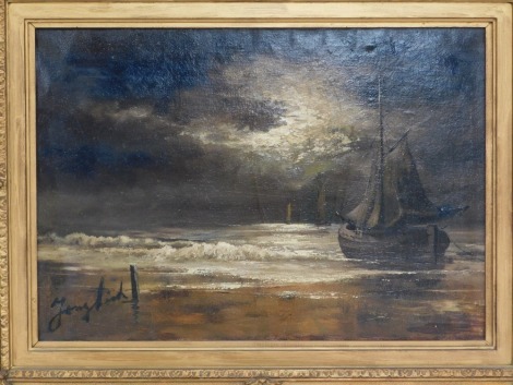 Continental School (20thC). Fishing vessels in a moonlit sea, oil on canvas, signed indistinctly, 39cm x 55cm.