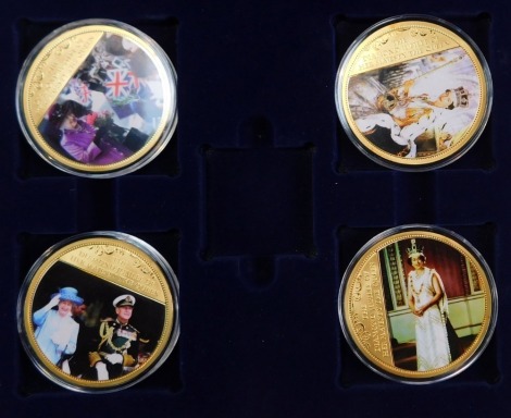 Four gilt metal commemorative portrait medallions, for The Diamond Jubilee of Her Majesty The Queen, cased.