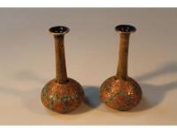 A pair of Doulton Slater's small bottle vases the neck with green scaled glaze