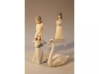 A Lladro figure of a swan and another of an angel