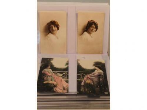 An early 20thC album of postcards depicting young women.