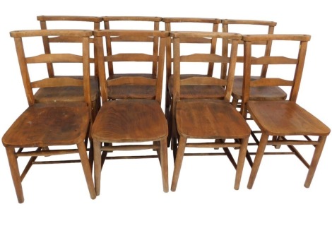 A set of early 20thC beech and elm child's school chairs.