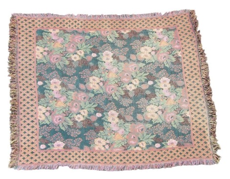 A European wool ground, decorated with roses and other flowers, within a lattice border, 145cm x 124cm.