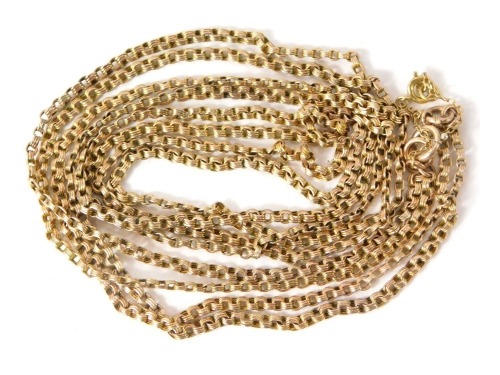 A double strand oval linked necklace, yellow metal stamped 9ct, 64cm long, 11.2g.