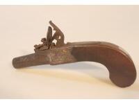 An early 19thC box lock flintlock pistol with mahogany stock