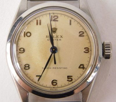 A Rolex Oyster wristwatch head, in stainless steel casing, with cream dial and blue hands, case no 116553/6246, S57569. - 2