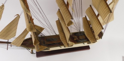 A scale model of a four masted sailing ship, with cream painted hull and rectangular base, 69cm wide. - 3