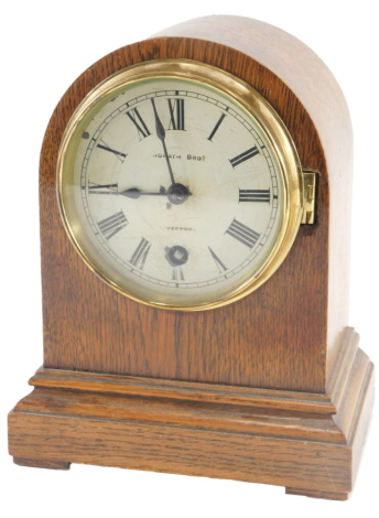 A late 19thC oak mantel clock, with Winterhalder and Hofmeyer movement, the painted dial stamped Yorath Brothers Liverpool, 23cm high.