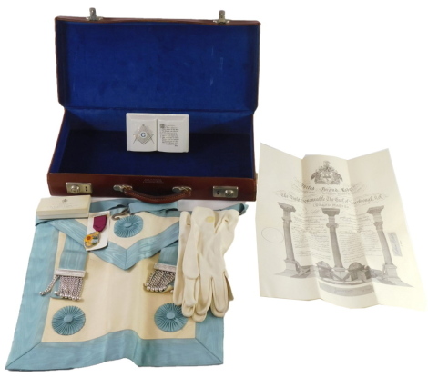 A collection of Masonic regalia, etc., with Grand Master certificate for the a Lodge in Huntingdon, a jewel, etc.