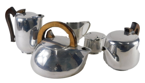 A Picquotware aluminium five piece tea set, to include kettle, teapot, hot water jug, milk jug and sugar bowl.