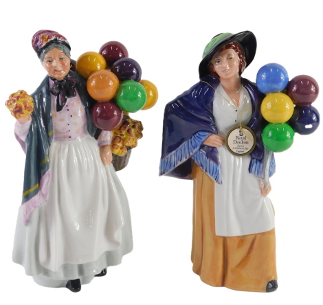 Two Royal Doulton figures, Biddy Penny Farthing, and Balloon Lady.